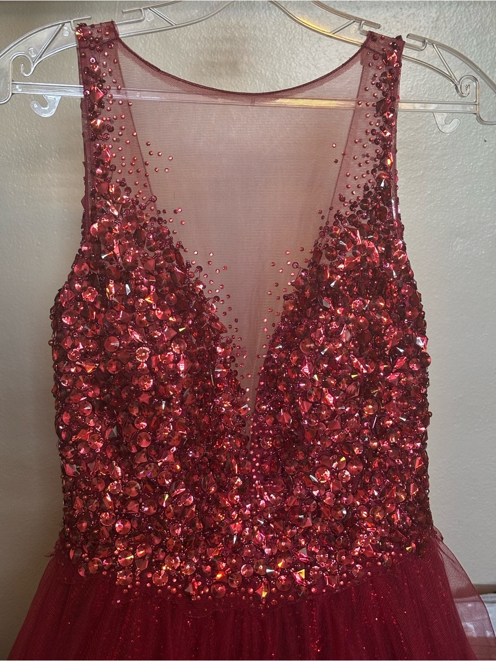Val Stefani Burgundy Sequin Beaded Formal Prom Gown Dress Women’s Size 4 - Picture 3 of 15